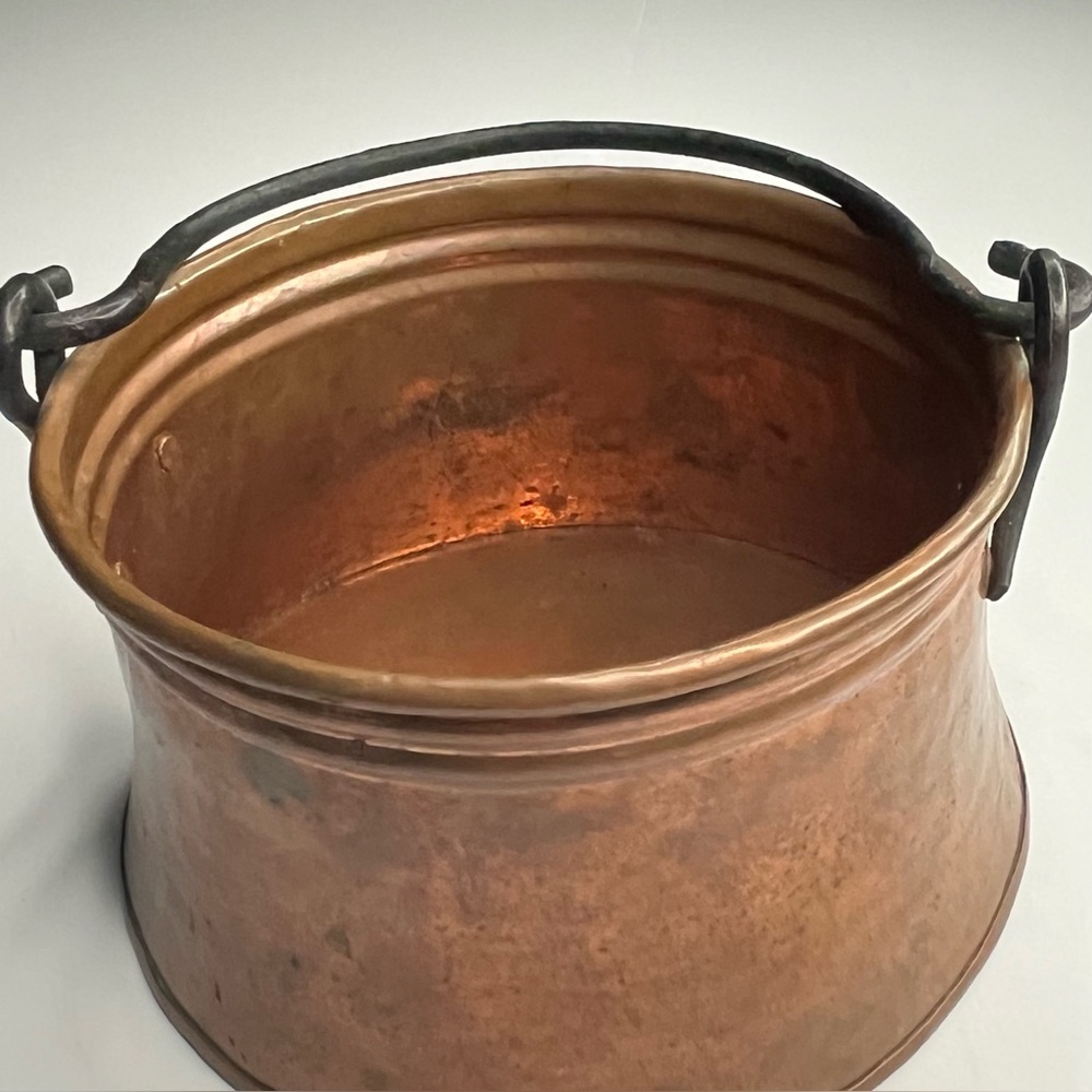 Vintage Asymmetrical Copper Pot With Cast Iron Handle Cottage Core Plant Storage